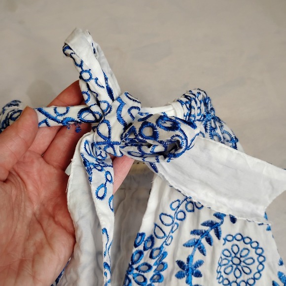 Trina Turk Dress‎ Small Kori Ruffled Embroidered Mini Flouce Bow Cottage Boho - Picture 14 of 15